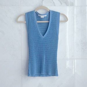 Veronica Beard Blue V Neck Sid Sleeveless Pullover Tank